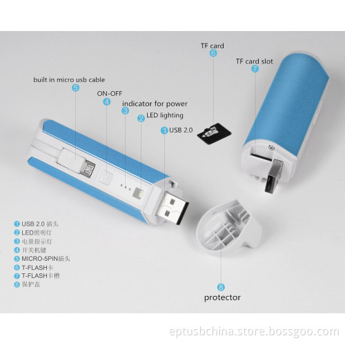 Portable Power Bank Built in Cable with Card Reader